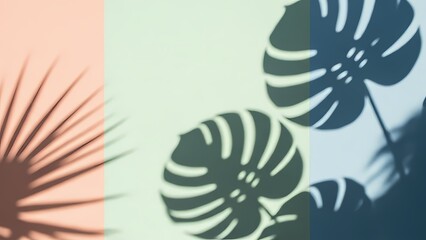 Tropical leaf shadows dance on a pastel gradient wall, creating a serene aesthetic