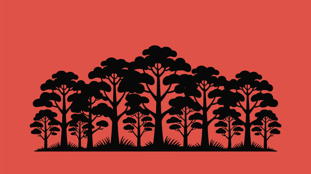Striking silhouette of a forest landscape, perfect for adding a touch of nature to your designs with its captivating, minimalist aesthetic appeal