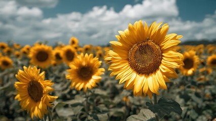 Obraz premium Bright Sunflowers in a Vibrant Field Reaching Towards the Sunlight