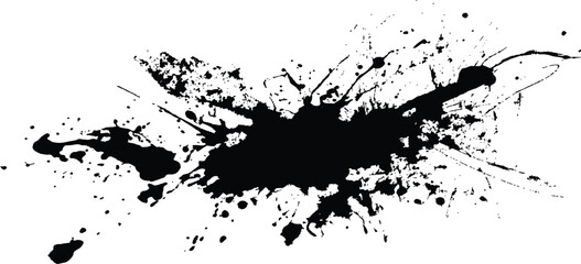 Black brush stroke on transparent background. Black splashes on white background. Black ink drawing white background. Abstract black in splash paint brush strokes. 