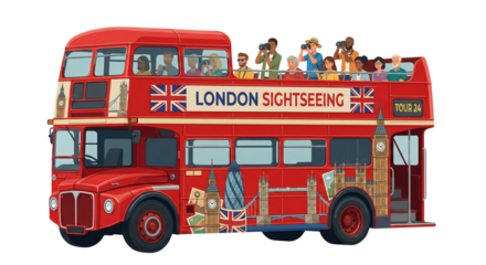 Red london sightseeing double decker tour bus on transparent background travel isolated on transparent background