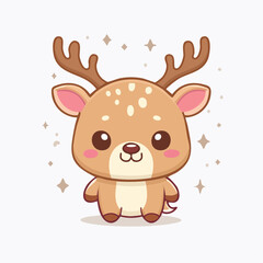 Fototapeta premium A cute cartoon deer with antlers and sparkling stars around it.