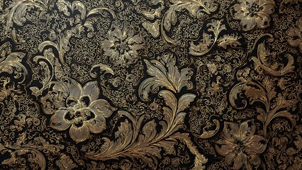 Elegant Swirling Gold Arabesque Floral Design on Black Background