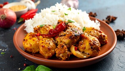 Delicious Indian Chicken Curry with Rice Served on a Plate, Ready to Enjoy as a Meal