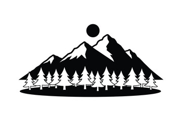 Scenic forest with mountains minimal dark silhouette vector illustration
