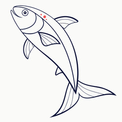 Fototapeta premium Stylized line art of a salmon jumping upwards with red spots