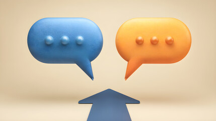 Communication exchange with speech bubbles and arrow pointing up
