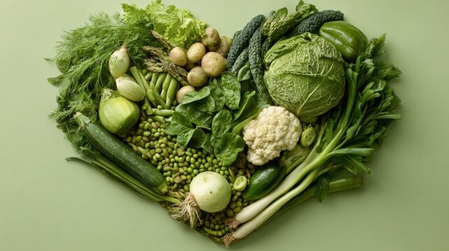 Veganuary winter challenge. Flat lay composition of assorted green vegan ingredients, seasonal renewal and plant based healty concept