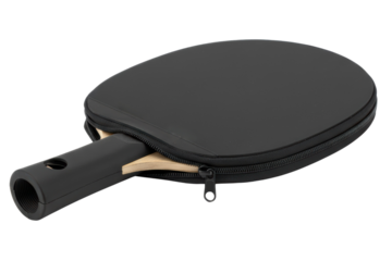Table tennis racket inside black protective cover with zipper lock isolated on transparent background