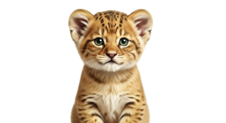 Portrait of a sand cat kitten looking at the camera isolated PNG with Transparent Background