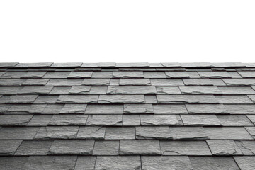 Perspective view of dark grey slate roof tiles texture isolated on transparent background