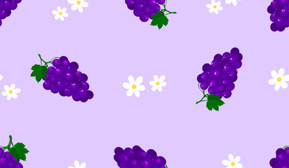 Purple grape seamless pattern Fruit background.