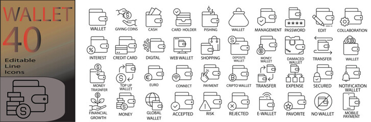 Wallet icons set.