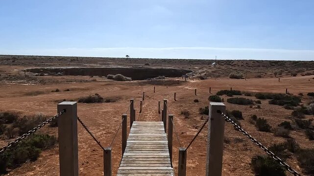 Koonalda Cave, Nullarbor Plain: A Remote Outback Sinkhole with Wooden Boardwalk Access in South Australia
