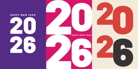 Happy New Year 2026 Modern Typography Design in Colorful Panels