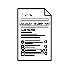 Document review for allergen and ingredient information, outline icon for product safety.