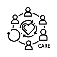 People community care network with central heart icon symbolizing empathy, social support, and connection