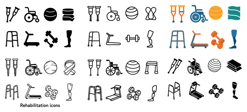 Rehabilitation equipment icons collection - Powered by Adobe