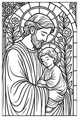 Saint Joseph with Baby Jesus Coloring Page