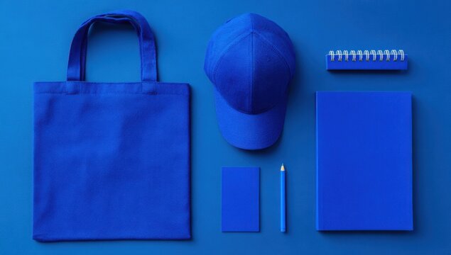 Royal Blue Stationery Set: A coordinated set of professional stationery items in a vibrant shade of blue, arranged on a seamless backdrop.