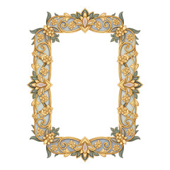 Rectangular decorative frame with floral and leaf embellishments leaves isolated on a transparent background