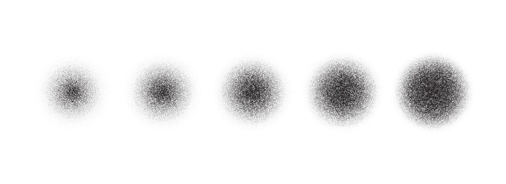 Circle spray gradient texture with grain airbrush moon and dot noise stipple. Noisy stain vector with circle design and spray gradient elements for art modern. Glitter splatter aesthetic design
