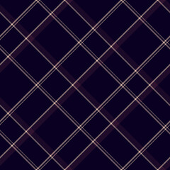 Fototapeta premium Dark purple, cream, and soft rose diagonal tartan plaid seamless pattern ideal for textile, fabric, wallpaper, wrapping paper, and modern fashion design. Clean classic background. Vector illustration.