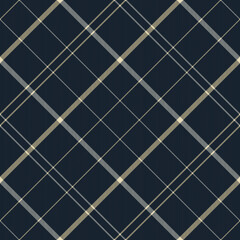 Navy, cream, and light gray tartan plaid seamless pattern ideal for textile, fabric, wallpaper, and men&rsquo;s fashion design. A modern classic background with clean diagonal lines. Vector illustration.