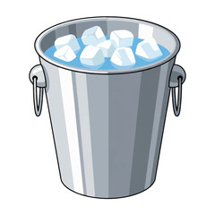 Shiny metal ice bucket filled with cubes ready for chilling drinks and beverages.