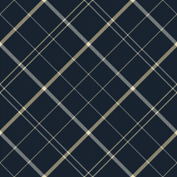 Navy, cream, and light gray tartan plaid seamless pattern ideal for textile, fabric, wallpaper, and men&rsquo;s fashion design. A modern classic background with clean diagonal lines. Vector illustration.