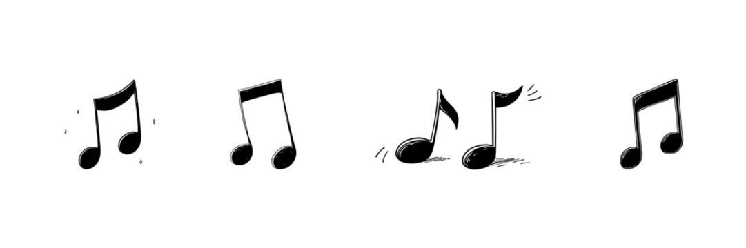 Musical Notes Doodle Sketch Set. Melody And Rhythm Representation In Hand Drawn Style Collection. Music Symbolism And Artistic Expression. Isolated Vector Illustration