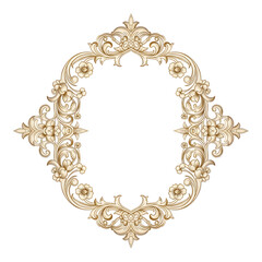 Vintage oval frame with delicate floral and scroll patterns ornate isolated on a transparent background