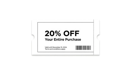 20% Off Coupon For Your Entire Purchase With Barcode And Text