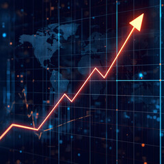 business graph with arrow on blue background, stock market chart, business graph background with arrow, Financial Growth Chart with Upward Arrow