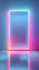 Luminous neon outline on soft pastel gradient canvas for contemporary advertising, tech branding, modern presentations and modern graphic design, Minimal glowing neon border on pastel light background