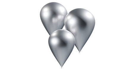 Balloons in shining silver metal shade with transparent background