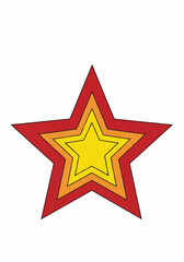 Decorative colorful star badge with layered red and yellow design for graphics.