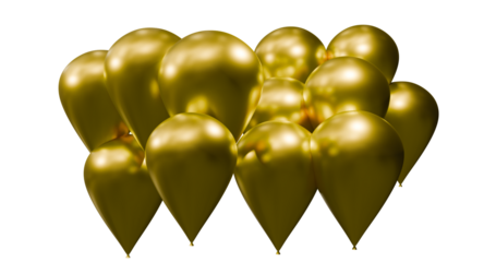 Golden Balloons for happy birthdays and celebration decor purposes with transparent background