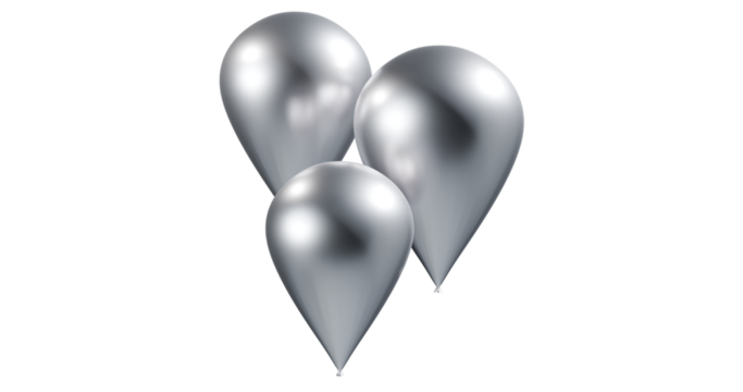 Balloons in shining silver metal shade with transparent background