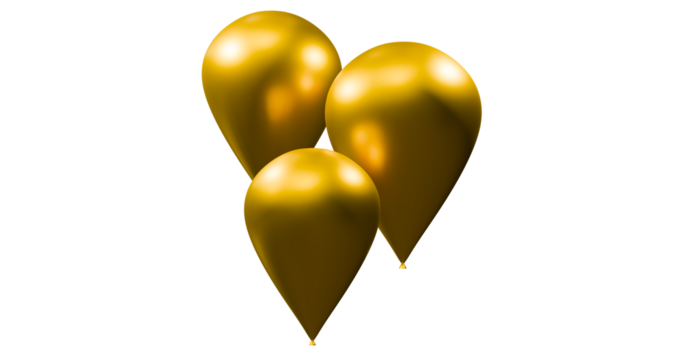 Happy birthday decor gold balloons for couple and kids in transparent background