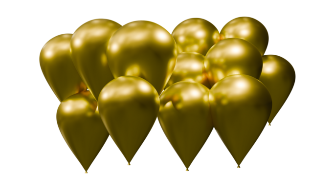Golden Balloons for happy birthdays and celebration decor purposes with transparent background