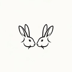 Obraz premium Two elegant rabbit silhouettes face each other, creating a stylish and modern design element ideal for branding, logos, or Easter-themed marketing materials