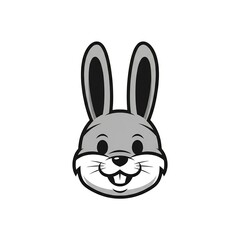 Obraz premium Adorable grey bunny cartoon character with a cute smile perfect for Easter designs or children's illustrations with a playful and friendly vibe