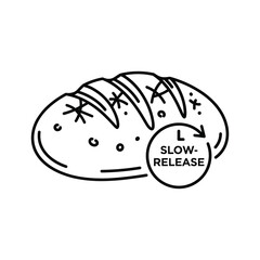 Black and white line art icon of a loaf of bread with a slowrelease energy symbol indicating sustained nutrition