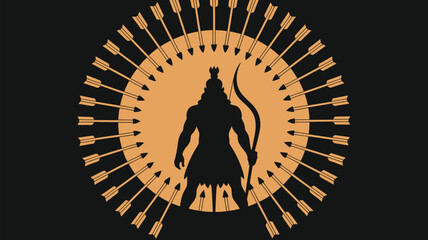 Powerful silhouette of Rama with bow and arrows, symbol of victory and strength, perfect for cultural events and impactful designs