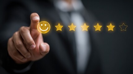 Customer service rating with happy face and stars