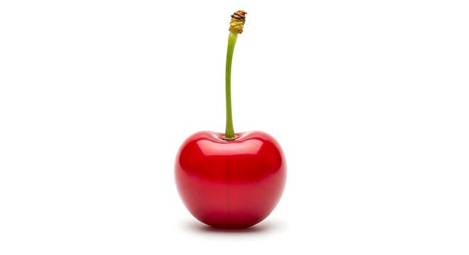 Single red cherry with stem isolated on white background