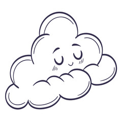 Cute happy cloud character with closed eyes and blush marks