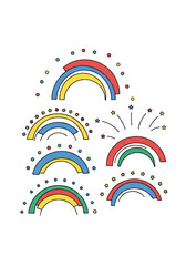 Colorful Collection of Small Rainbow Arcs with Confetti and Dots for a Cheerful Festive Design.