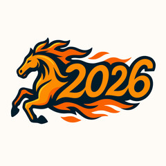 Running Fiery Horse Mascot Integrated With 2026 Text For Zodiac Year Celebration
